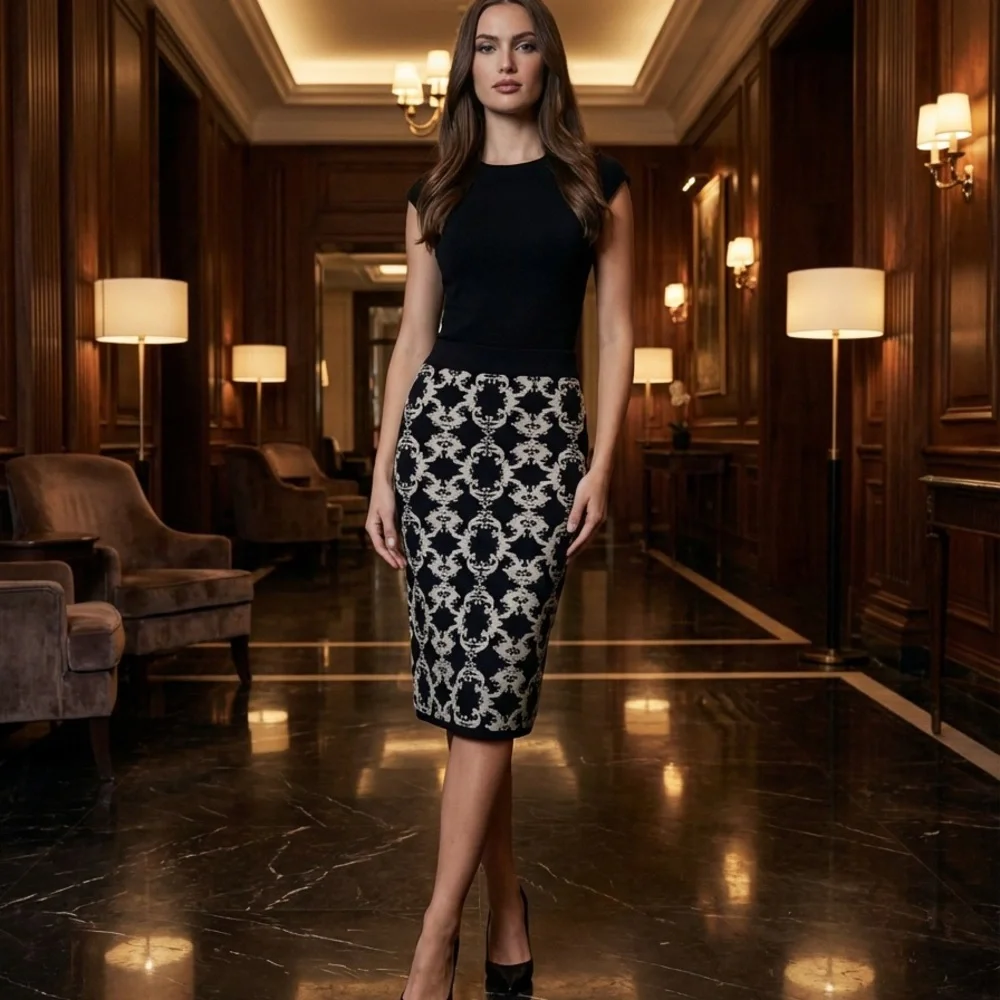 NY&Co Black Silver Metallic Pencil Skirt NWT M - Picture 11 of 16
